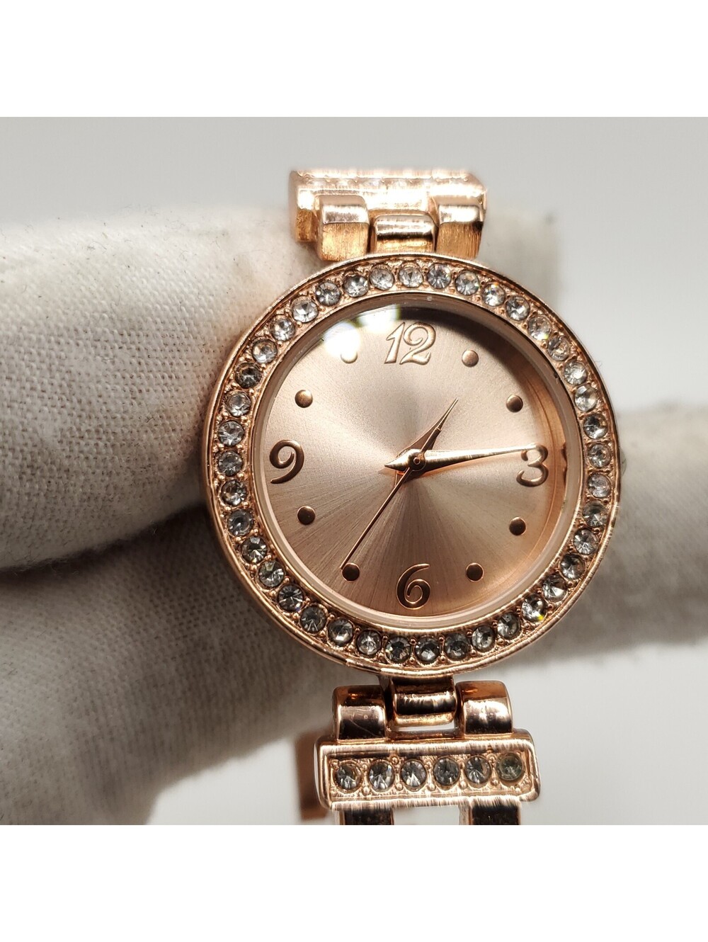 Rose Gold Rhinestone Bezel Quartz Watch Women 26mm New Battery - Picture 5 of 10